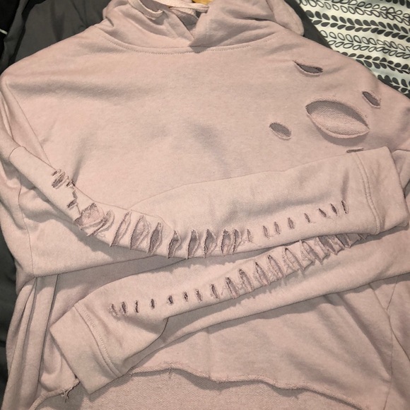 pink distressed cropped hoodie - Picture 3 of 3